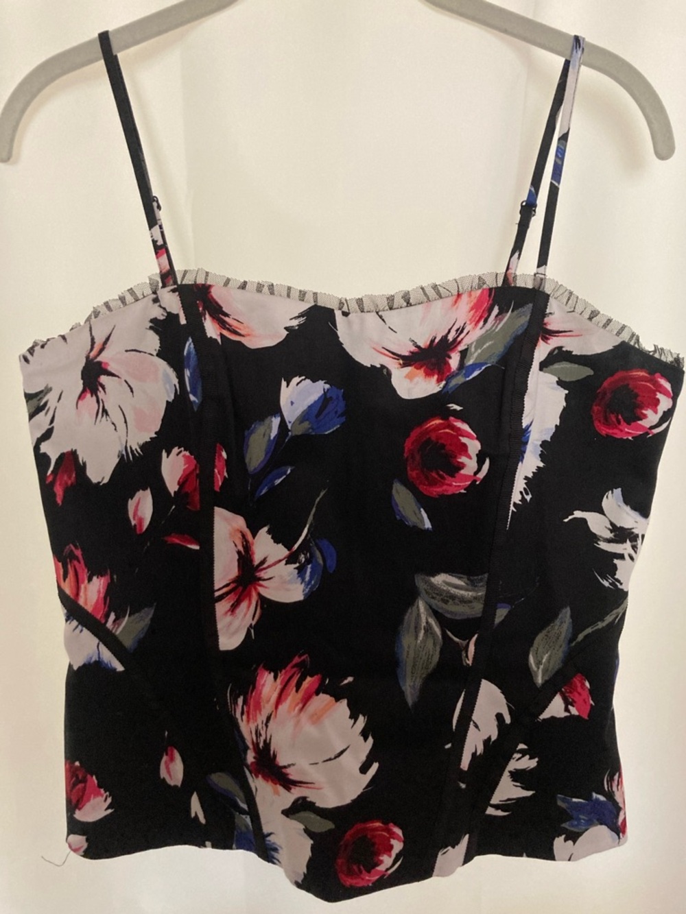 WHBM Bustier Black Floral Removable Spaghetti Strap Sz 8